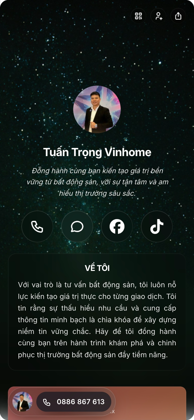 Card visit số mẫu của một môi giới bất động sản